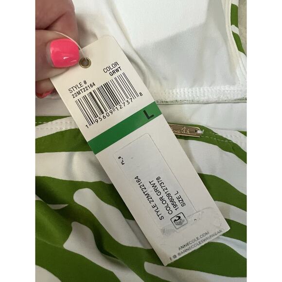 ANNE COLE Green Animal Print Halter Key Hole Tankini Swimsuit Top Sz L NWT - Picture 9 of 9